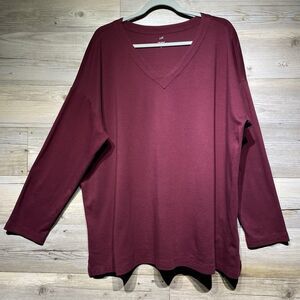 J Jill Simply Supima V-Neck Tunic Shirt Top Tee Burgundy Womens XL Cotton Casual
